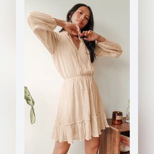 Lulus Cream Swiss Dot Mini Dress NWT Size Medium Romantic Cottagecore Boho